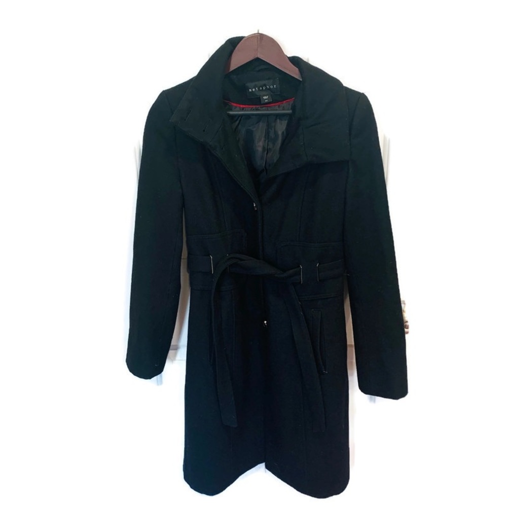 Metaphor black pea coat wool blend Small